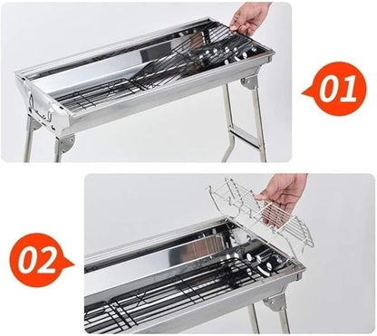 Barbecue Charcoal Grill Barbecue Charcoal Grill Stainless Steel Folding Portable BBQ Tool Kits For Outdoor Cooking Camping Picnics Portable Charcoal Grill
