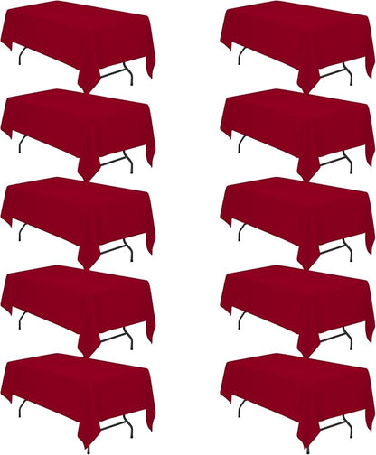 BRILLMAX 10 Pack Burgundy Tablecloths 60x102 Inch for 6ft Rectangle Tables | 150 GSM Polyester Fabric, 15" Standard Drop, Water, Stain & Wrinkle Resistant Cloth Cover for Wedding Reception Banquet Party