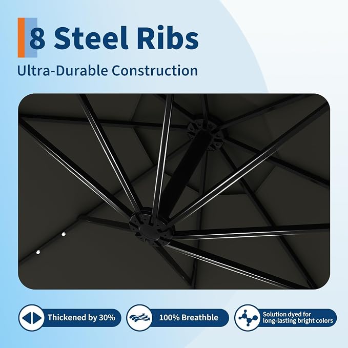 15FT Outdoor Patio Umbrella,Double-Sided Rectangle Market Umbrella with 36 LED Solar Lights & Base,UV50+ Weather-Resistant Oversized Outdoor Umbrella,Crank Lift,3-Way Shade for Pool,Garden,Backyard