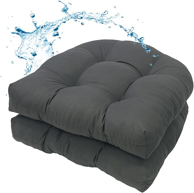 MTMR Outdoor Chair Cushions Set of 2, Patio Furniture Seat Pads, Waterproof | 2Pcs , waterproof cover, PP cotton, u-shaped, no-fading, thick patio seat pads for outdoor wicker furniture in yard, 19x19x4