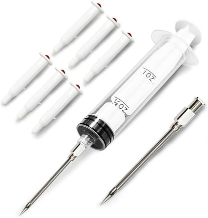 Pop Up Timer (6 pcs) & Meat Injector Syringe (2-OZ) Plastic Turkey Injector with 2 Marinade Needles for Injecting Marinade into Turkey, Meat, Brisket