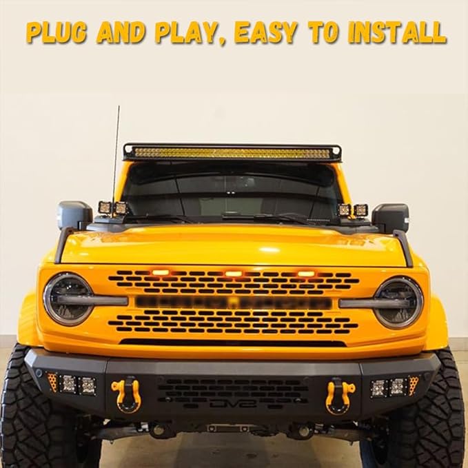 LED Grill Lights for Ford Bronco 2021 2022 2023 2024 2025 2/4-Door Badlands Wildtrak Everglades, Amber OEM Grille Lamps Kit Bronco Accessories(3 PCS)