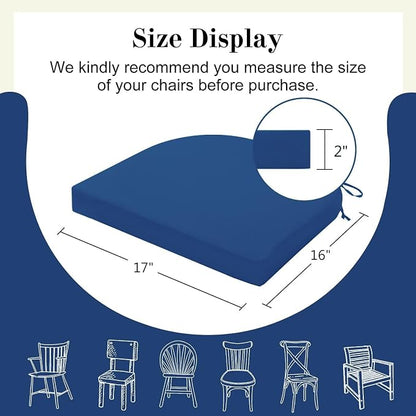 Cozyide Outdoor Chair Cushions, Waterproof Patio Seat Cushions with Adjustable Straps, Round Corner Patio Chair Cushions for Garden, Royal Blue, 17x16x2 Inch (Pack of 4)