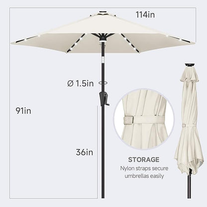 FLAME&SHADE 10ft Solar Outdoor Umbrella - 24 LED Lighted Patio Umbrella with Centre Surround Light, Table Umbrellas with Tilt & Crank for Pool, Porch, Garden, Deck, Backyard UV Protection (Ivory)