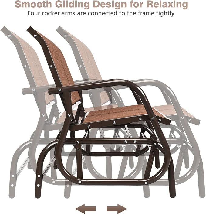 Giantex Swing Glider Chair 48 Inch with Spacious Space, 2 People Lounge Cozy Patio Bench Outdoor & Indoor for Patio, Backyard, Poolside, Lawn Steel Rocking Garden Loveseat (Brown)