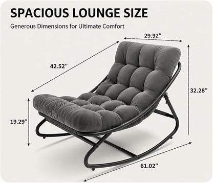 Garvee Outdoor Papasan Rocking Chair with Thick Cushion, 450 lb Capacity | Curved lounge profile, neutral gray finish and easy-care materials create a cozy retreat for porch, balcony or living room.