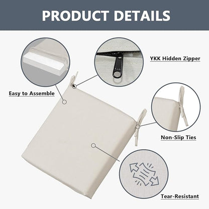 Goodgoods 18.5 x 18.5 Outdoor Chair Cushions Set of 4, Fade-Resistant & Water-Resistant Patio Seat Cushion Pads with Ties, 30D High-Resilience Foam for Dining Room Kitchen Chairs, Almond