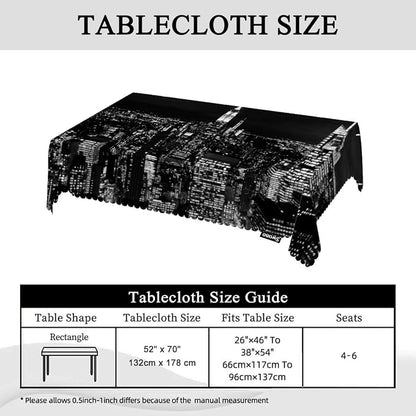 Swono New York City Skyline 52"X70" Oblong Table Cloth Urban Night Black Wrinkle Free Table Cover Farmhouse Tablecloth for Home Restaurant Picnic Indoor Outdoor Dining