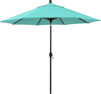 California Umbrella 12-Year-Non-Fading, 9Ft Premium Sunbrella Patio Umbrella, Hand-Crank, Button-Tilt, Bronze Frame, Aruba Fabric