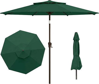Outdoor Patio Umbrella, 2 Tiers Market Table Umbrella with 8 Sturdy Ribs, Push Button Tilt and Crank, UPF50+ UV Protection for Deck, Pool, Garden and Backyard