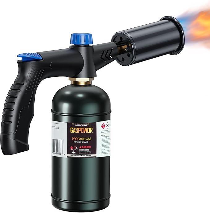 Propane torch with Ergonomic handle, One-Touch Ignition, Adjustable Flame, Propane torch gun with One-Piece Safety Design Ideal for Grill & Cooking, Sous Vide, Searing Steak, BBQ, Campfire Starter