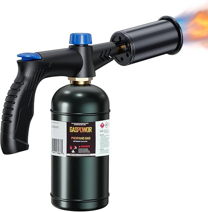 Propane torch with Ergonomic handle, One-Touch Ignition, Adjustable Flame, Propane torch gun with One-Piece Safety Design Ideal for Grill & Cooking, Sous Vide, Searing Steak, BBQ, Campfire Starter