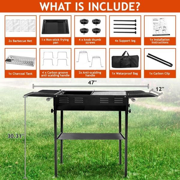 Portable Charcoal Grills for Outdoor BBQ, Foldable Kabob Barbecue Grill for Camping Hibachi BBQ Griddle Lamb Skewer in Garden Backyard Party Picnic Travel Outdoor Cooking (Portable Full Pack Grill)