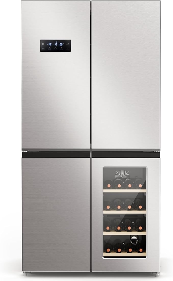 Electactic 21.36 Cu.Ft French Door Refrigerators with Bottom Freezer, Wine Cabinet, Adjustable Shelving, Counter Depth Smart Refrigerator with Touchscreen for Kitchen Home