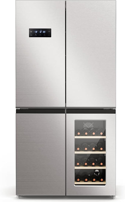 Electactic 21.36 Cu.Ft French Door Refrigerators with Bottom Freezer, Wine Cabinet, Adjustable Shelving, Counter Depth Smart Refrigerator with Touchscreen for Kitchen Home