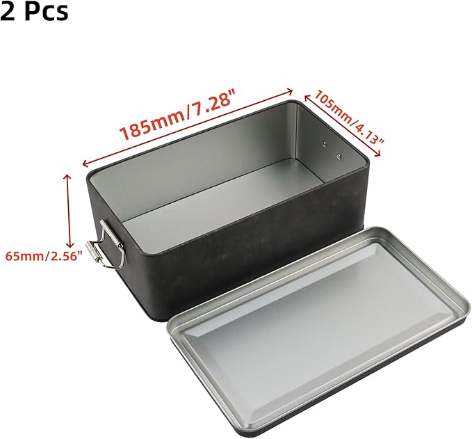 2 Pcs Metal Storage Box, Tinplate Retro Black Tin Box Containers with Lid Buckle Latch for Outdoor, Picnic, Home (7.28"×4.13"×2.56", Retro Black)