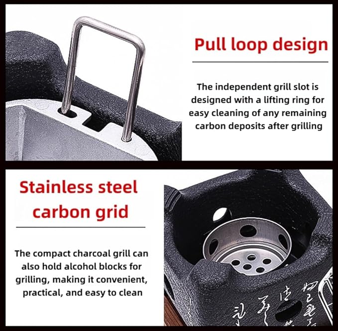 Japanese Charcoal Grill Grill BBQ Stove Robata Hibachi & Yakitori aluminum alloy Stainless steel and wooden base for Outoor BBQ Cooking Yakiniku (A,Extra Large)