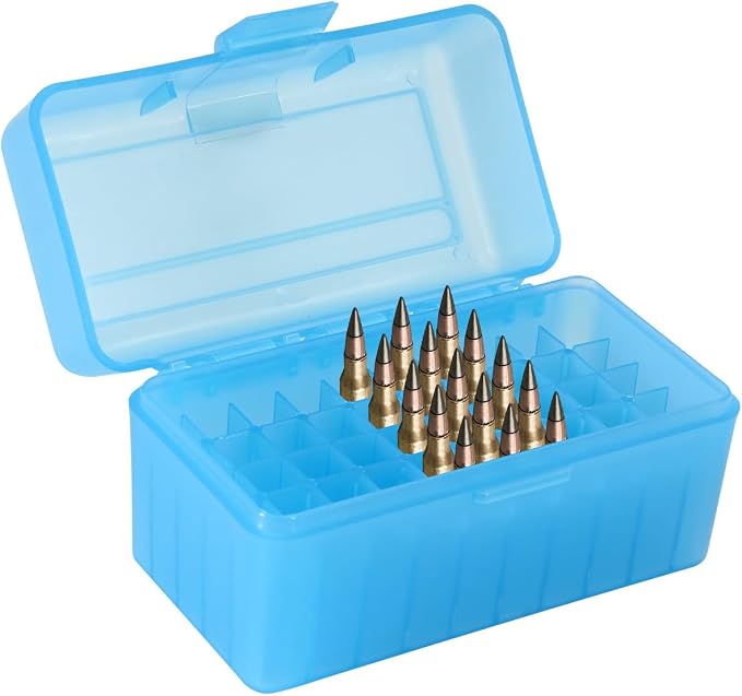 4.72 Inches 50 Round Flip-Top Plastic Rifle Ammo Storage Can | Waterproof Lockable Storage 9mm Ammo Box & Gun Accessories for Hunting | Magazine Holder & Ammunition Cases for Travelling
