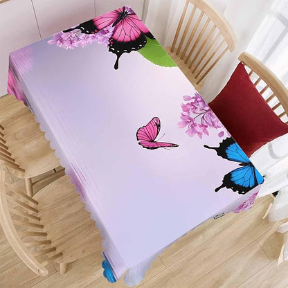 Butterfly Kitchen Tablecloth Nature Flowers Butterflies Indoor Outdoor Table Cover Anti-Oil Table Cloths for Wedding Banquet Dinner Tablecloths, 52x70 Inch(4-6 Seats) Blue Purple