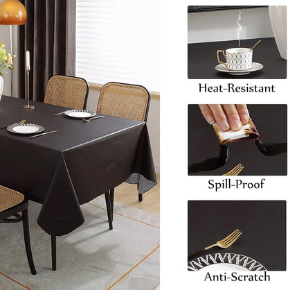 SASTYBALE Black Vinyl Tablecloth with Flannel Backing, 60 x 120 Inch | Waterproof PVC Surface, Wipeable Rectangular Table Cover for Dining, Buffet, Catering, Parties and Events