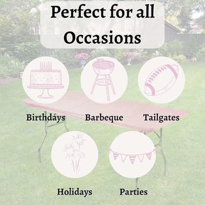 10 Pack of Rectangular Plastic Table Covers - 6' Foot or 8' Foot Options - Indoor or Outdoor Fitted Table Covers (Table NOT Included) (Pink, 30" x 96" (8' ft))