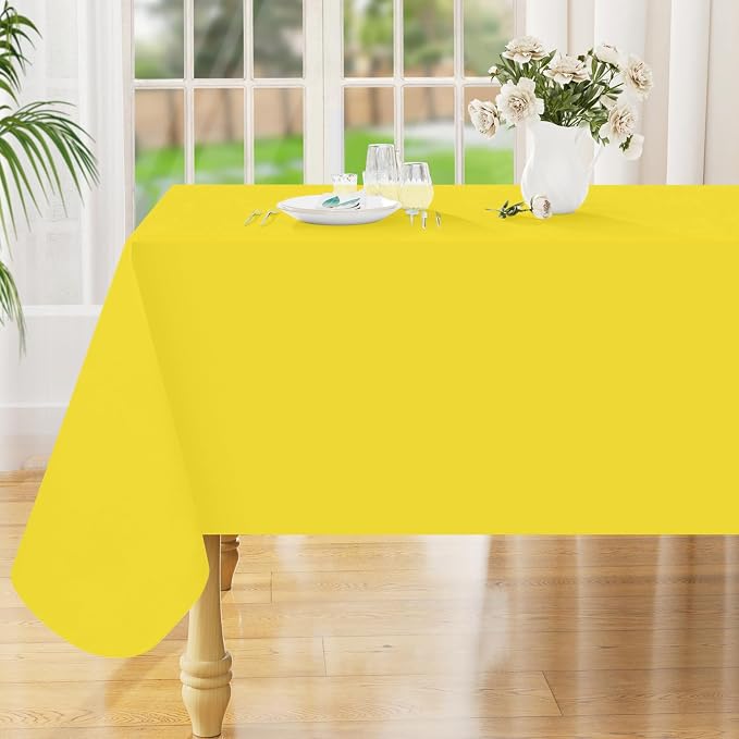 Smiry Rectangle Table Cloth 52x70 Inch, Waterproof Wipeable Vinyl Tablecloths Protector, Oil Spill Proof Plastic Table Cover for Dining, Picnic, Camping, Outdoor, Yellow