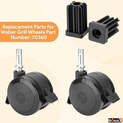 70360 Locking Caster with Insert for Weber Spirit Grill Parts 2009-2012, for Weber Summit Grill Parts 2007-2011, for Weber Genesis Grill Parts 2007-2011, 4 Pack for Weber Grill Replacement Wheels
