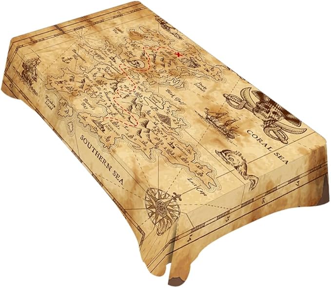 TKS MITLAN Treasure Map Brown Decorative Rectangle Tablecloth Pirate Ship Polyester Table Cloths Kitchen Table Cover for Dining BBQ Picnic Coffee Table 60 x 84 Inch 6-8 Seats