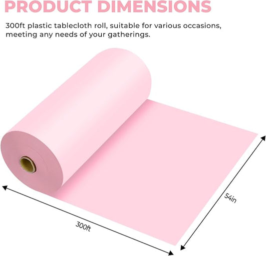 54 Inch X 300 Feet Plastic Table Cover Roll Premium Disposable Plastic Tablecloth for All Type/Shape Tables | Picnic, Party, Banquet, Birthdays, Weddings (Pink, 54 Inch X 300 Feet)