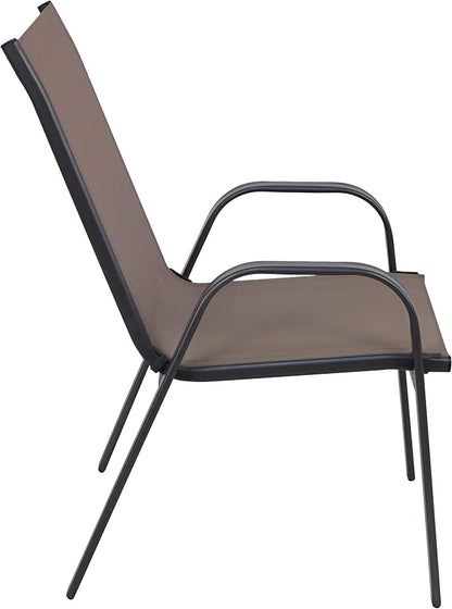 Indoor Outdoor 10 - Set of Ten Brown Restaurant Flexible Sling Stack Chairs, Patio Metal Frame Chair