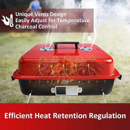 Portable Charcoal Grill, Upgraded Tabletop Outdoor Barbecue Grill Smoker with Lid, Durability That Lasts, Tempreture Control at Will, for Outdoor Cooking Backyard Camping Picnics Beach