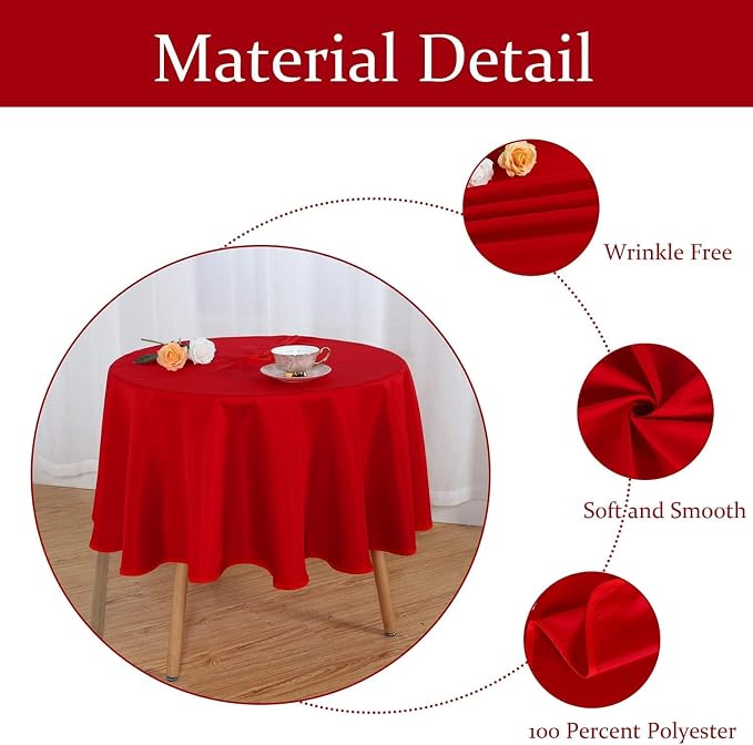 Fitable Outdoor and Indoor Tablecloth, Red, 60 Inches Round | Washable Waterproof Wrinkle Free Table Cover, Zipper and Umbrella Hole, For Spring Summer Party Picnic Camping Patio