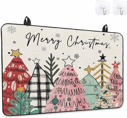 Stove Top Covers for Electric Stove 31x24 Inches, Pink Christmas Tree HeatResistant Glass Cooktop Protector, Vintage Beige Xmas Snowflake Doodle Ceramic Stovetop Countertop Covers Mat, Oven Cover