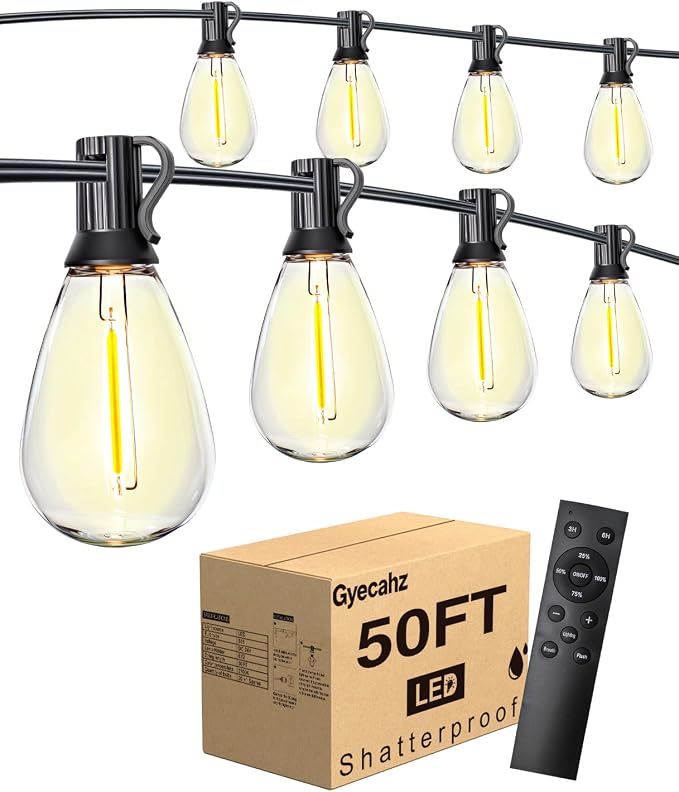 50FT Outdoor String Lights with 20+1 S11 LED Bulbs, Waterproof Dimmable Patio Lights with Remote, Shatterproof E12 Hanging Bistro Lights for Backyard, Porch, Garden, Deck Outdoor Decor