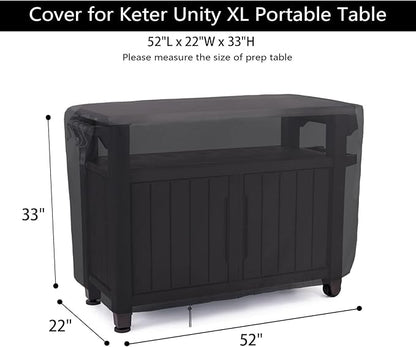 Patio Prep Table Cover for 52 Inch Keter Unity XL Portable Outdoor Table, Waterproof Outdoor Bar Table Covers, Outdoor Grill Cart Pizza Oven Table Cover - 52 x 22 x 33 Inch