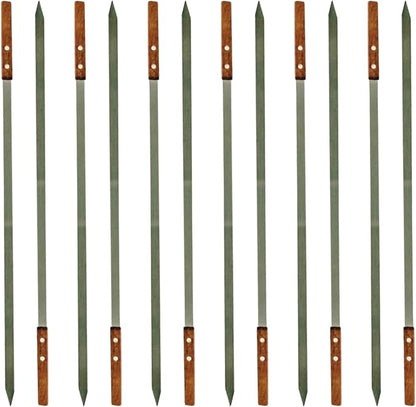 Kabob Skewers for Grilling – 1" Wide, 24" Long Flat Stainless Steel BBQ Skewers with Wood Handle | 1 FREE Skewer | Shish Kebab for Persian, Brazilian, Koubideh (12pcs)