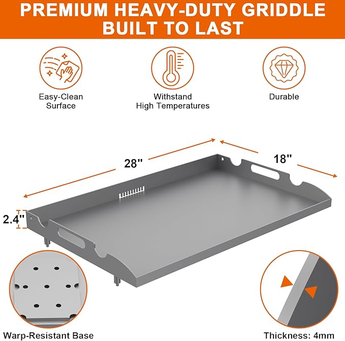 28 Inch Griddle Top for Blackstone with Spatula Set, Flat Top Griddle Replacement Part for Blackstone 2 Burner 1517 1853 1605 with Rear Grease System, Powder Coated Steel Healthy Non-Toxic Durable