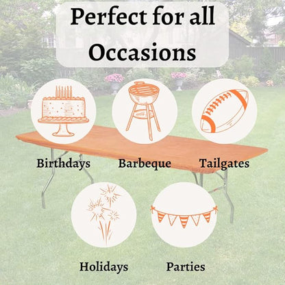 10 Pack of Rectangular Plastic Table Covers - 6' Foot or 8' Foot Options - Indoor or Outdoor Fitted Table Covers (Table NOT Included) (Orange, 30" x 72" (6' ft))