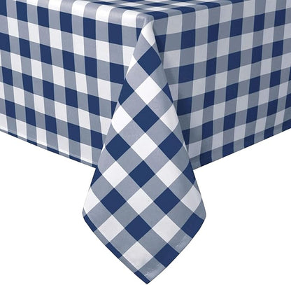 Hiasan Checkered Square Tablecloth - Stain Resistant, Waterproof and Wrinkle Resistant Washable Table Cloth for Dining Room and Outdoor Use, 60 x 60 Inch, Navy Blue and White Gingham Pattern