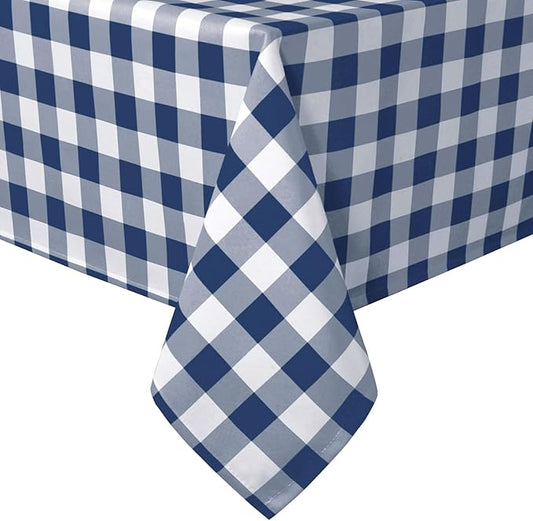 Hiasan Checkered Square Tablecloth - Stain Resistant, Waterproof and Wrinkle Resistant Washable Table Cloth for Dining Room and Outdoor Use, 60 x 60 Inch, Navy Blue and White Gingham Pattern