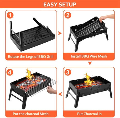 Foldable Portable Charcoal Grill, Compact BBQ Grill, Stainless Steel, Removable Grate, 14 Air Vents, for Camping, Picnic, Backyard