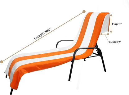 Superior Cabana Cotton Lounge Chair Cover, Outdoor Towel/Chaise Furniture Covers, Terry Cloth, Beach, Spa, Swim Accessories, Pool Chair Cover, Soft, Quick Drying, 32" x 102", Set of 2, Orange