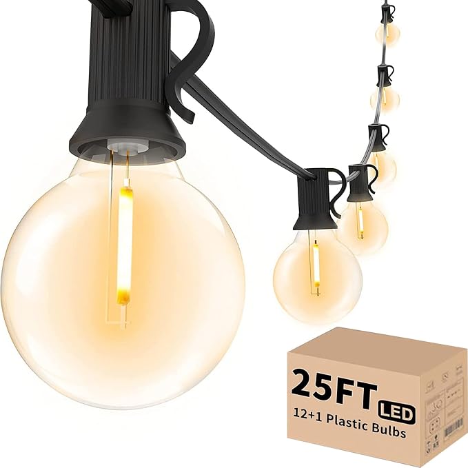 Svater Outdoor String Lights 25 FT G40 LED Patio Hanging Light Waterproof | 13 Shatterproof Edison Bulbs, Connectable Hanging Globe Light for Outside Backyard Party Warm White