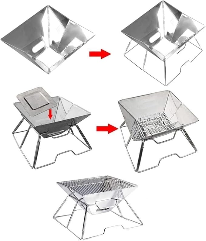 Charcoal Grill Outdoor Stainless Steel Barbecue Grill Charcoal Grill Portable Foldable for Camping BBQ Grill