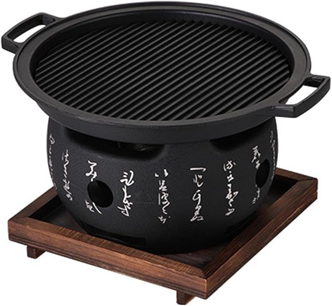 Tabletop Charcoal Barbecue Stove Charcoal BBQ Grill with Removable Nonstick Enamel Baking Pan Excellent Vent System for Indoor and Outdoor Picnic Camping Patio Backyard Cooking(E)