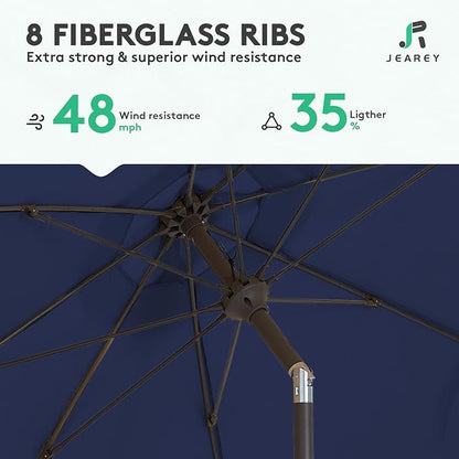 JEAREY 9FT Outdoor Patio Umbrella,Market Table Umbrella with 8 Fiberglass Ribs, Pool Umbrella with Tilt and Crank, UV Protection Lightweight & Wind-Resistant for Lawn, Garden, Deck and Backyard, Navy