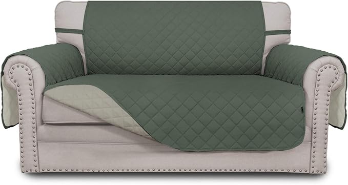 Easy-Going Reversible Couch Cover, 2 Cushion Sofa, Greyish Green/Beige | Loveseat, Slipcover For Dogs, Water Resistant Furniture Mat, Living Room, Non-Slip Sofa Cover, Pet Friendly