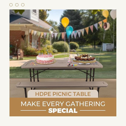 OEF Furnishings Heavy Duty Blow Molded Folding Picnic Table - Brown, Brown Frame