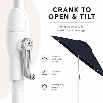 Treasure Garden 9ft Patio Umbrella - Outdoor Furniture Market Umbrella – Deluxe Auto-Tilt – White Aluminum Frame (Sunbrella, Navy)