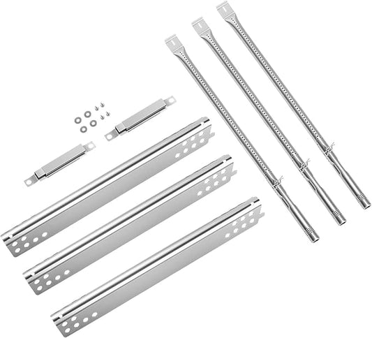 JCLMER Grill Replacement Parts for Charbroil Advantage 3 Burner 463343015 | Stainless Steel Grill Burner & Heat Plate for 463335115 463642116,with Crossover Tubes,Heavy-Duty Heat Evenly,Uniform Heating
